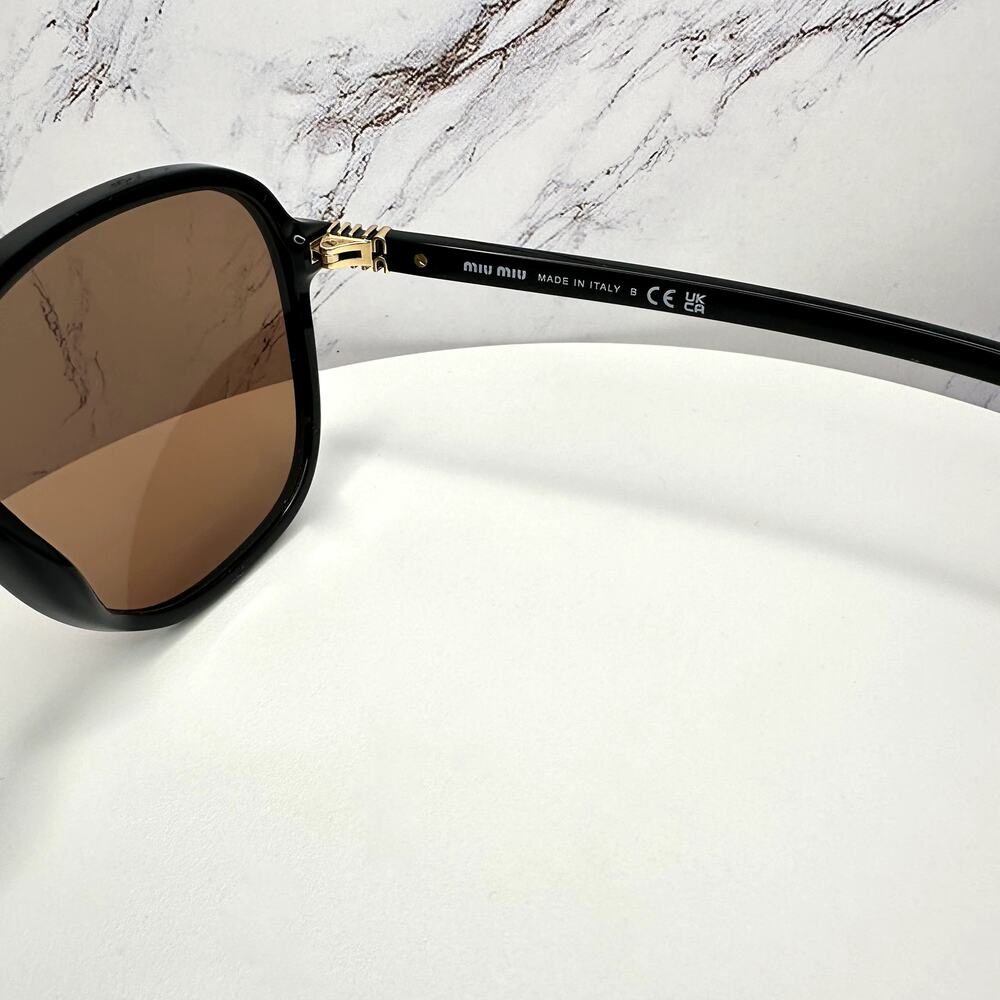 New MIU MIU Sunglasses MU B01S 16K90Q Black Brown Lens Oversized Pillow Square - Picture 12 of 16